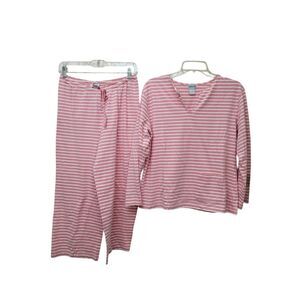 Alfani Intimates Women's‎ Coral Striped Pajama Capri Set 100% Cotton Size S
